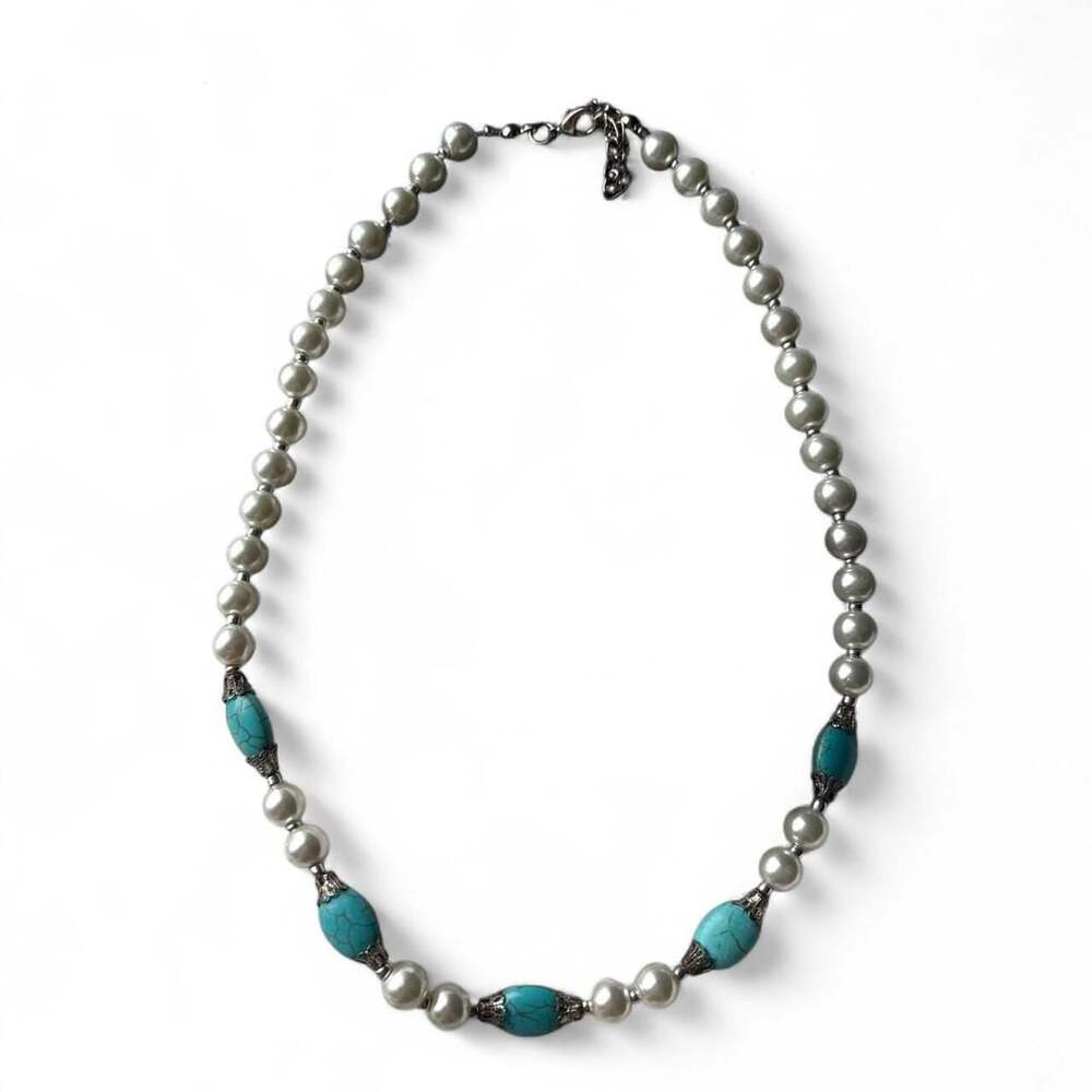 Unbranded Faux Pearl and Turquoise Beaded Statement Necklace